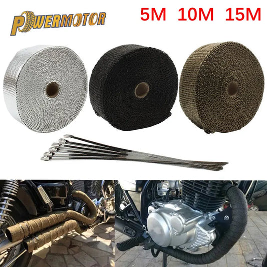 Cinta térmica para silenciador de sistemas de escape de motocicletas, envoltura de escape de 5 cm, 5 m, 10 m, 15 m, para pitbike, enduro, motocross, tuning, carreras, pieza modificada