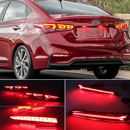 Car Fashing 1 Pair LED Reflector Rear Bumper Light Tail Brake Lamp Auto Fog Light For Hyundai Solaris Accent 2017 2018 2019