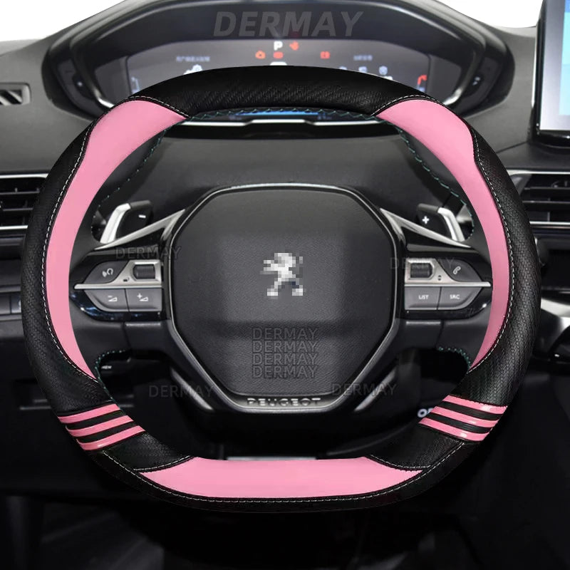 for Peugeot 208 e208 2020 2021 2022 Car Steering Wheel Cover Cute Carbon Fibre PU Leather Girls Auto Accessories interior Coche