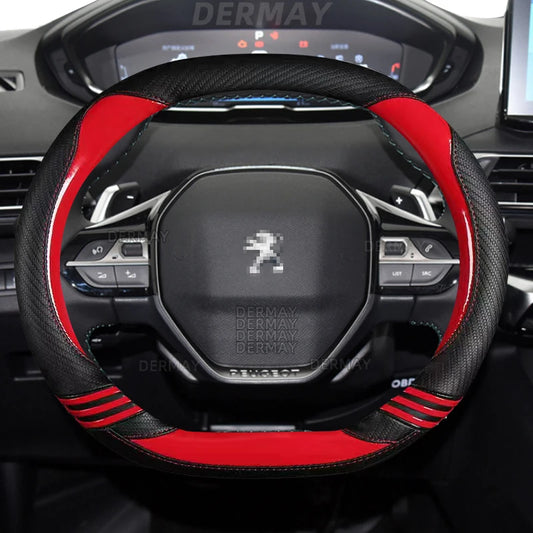 for Peugeot 208 e208 2020 2021 2022 Car Steering Wheel Cover Cute Carbon Fibre PU Leather Girls Auto Accessories interior Coche