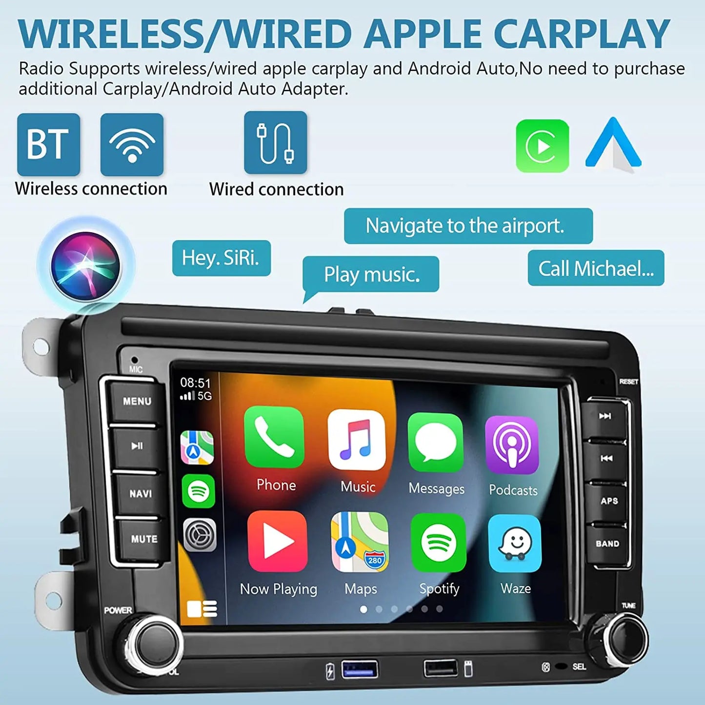 2 Din Car Stereo Radio Android13 Car Multimedia Player GPS WiFi Carplay For Volkswagen Skoda Octavia golf 5 6 Touran Passat Polo