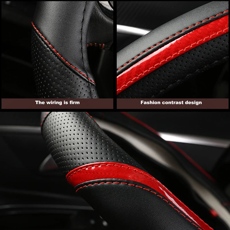 For Peugeot 3008 4008 5008 Car Steering Wheel Cover Carbon Fibre + PU Leather Auto Accessories interior Coche