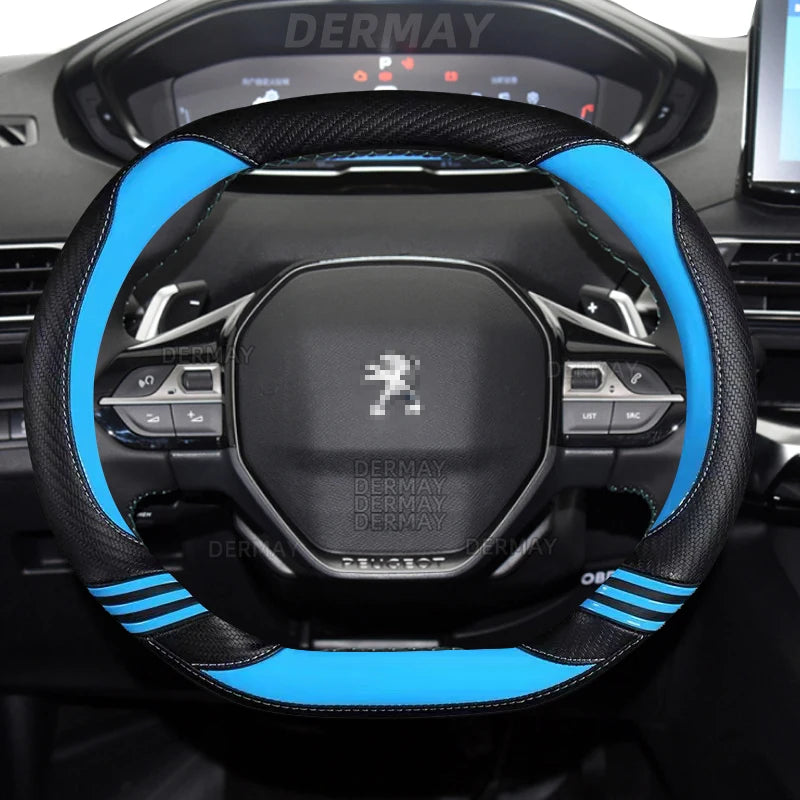 for Peugeot 208 e208 2020 2021 2022 Car Steering Wheel Cover Cute Carbon Fibre PU Leather Girls Auto Accessories interior Coche