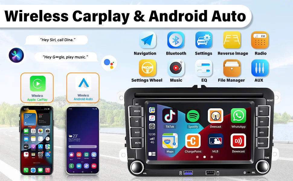 2 Din Car Stereo Radio Android13 Car Multimedia Player GPS WiFi Carplay For Volkswagen Skoda Octavia golf 5 6 Touran Passat Polo