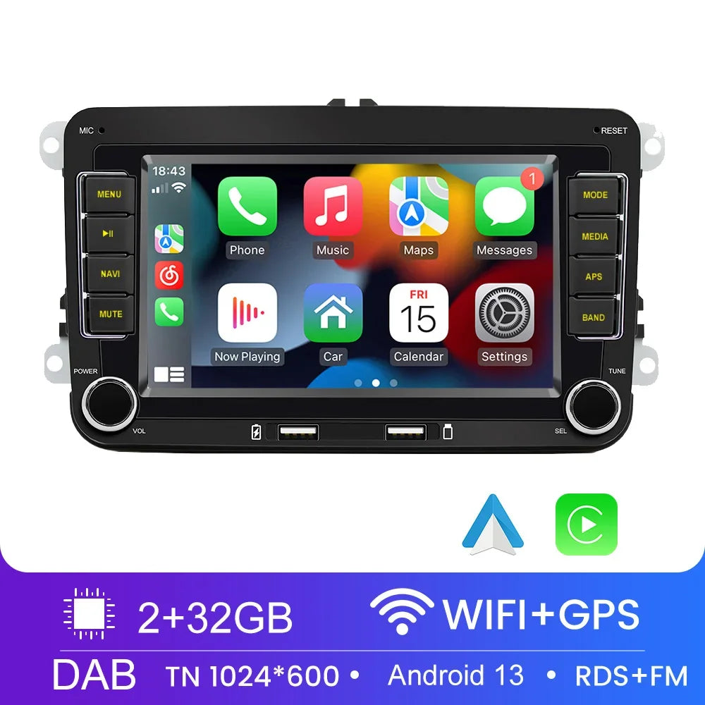 2 Din Car Stereo Radio Android13 Car Multimedia Player GPS WiFi Carplay For Volkswagen Skoda Octavia golf 5 6 Touran Passat Polo