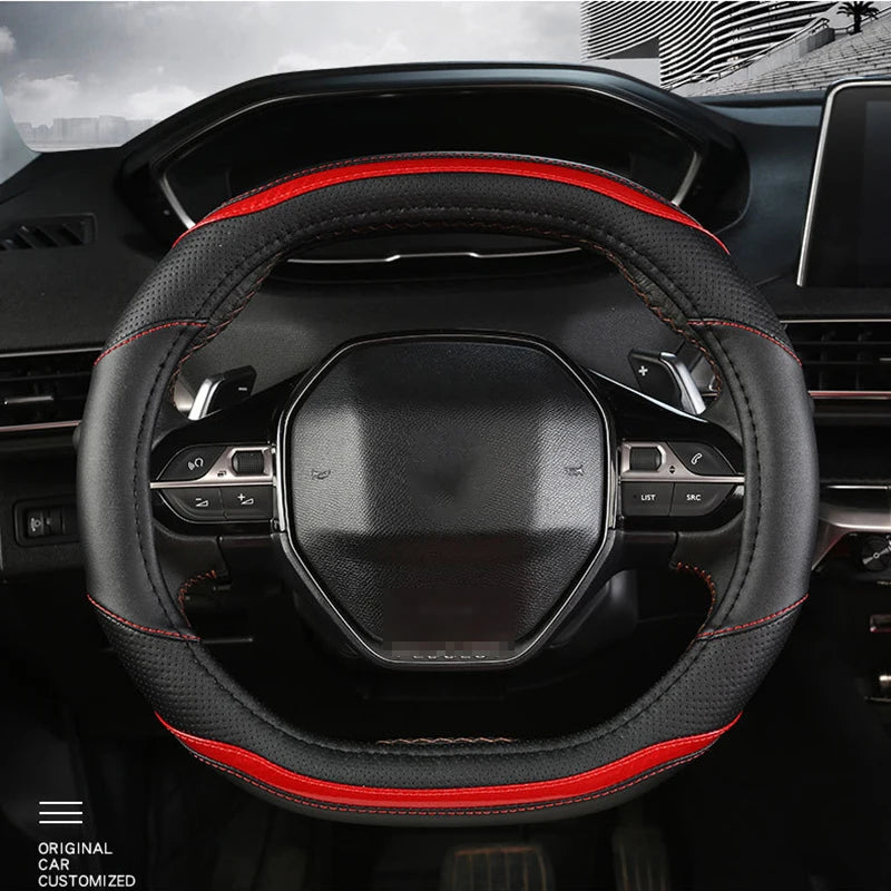 For Peugeot 3008 4008 5008 Car Steering Wheel Cover Carbon Fibre + PU Leather Auto Accessories interior Coche