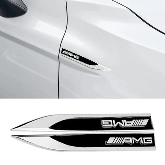 2pcs 3D Metal Logo AMG Emblem Car Fender Badge Decal For Mercedes Benz W203 W204 W205 W212 W213 X253 AMG Sticker Accessories