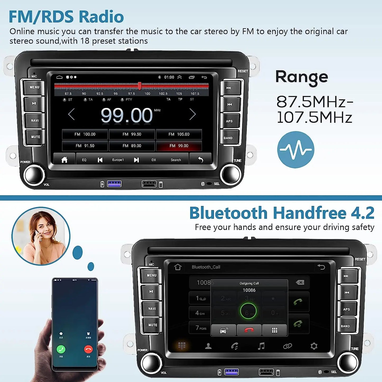 2 Din Car Stereo Radio Android13 Car Multimedia Player GPS WiFi Carplay For Volkswagen Skoda Octavia golf 5 6 Touran Passat Polo