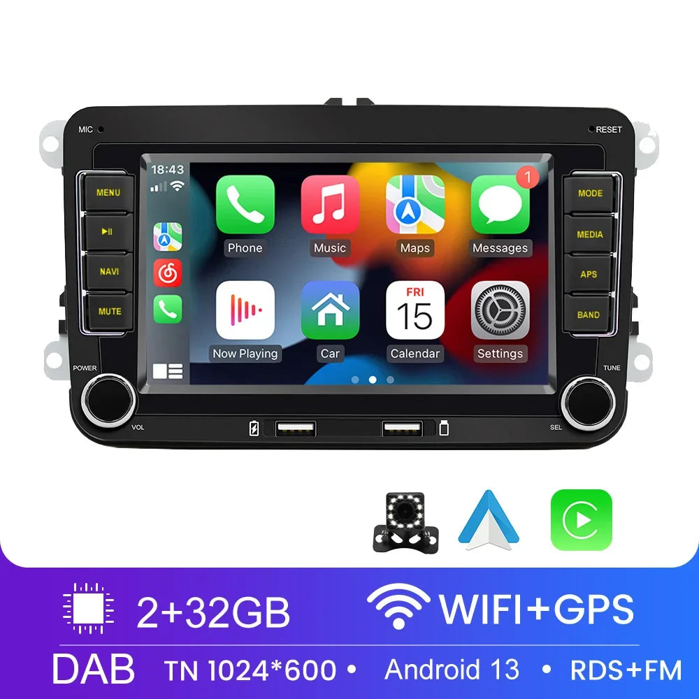 2 Din Car Stereo Radio Android13 Car Multimedia Player GPS WiFi Carplay For Volkswagen Skoda Octavia golf 5 6 Touran Passat Polo