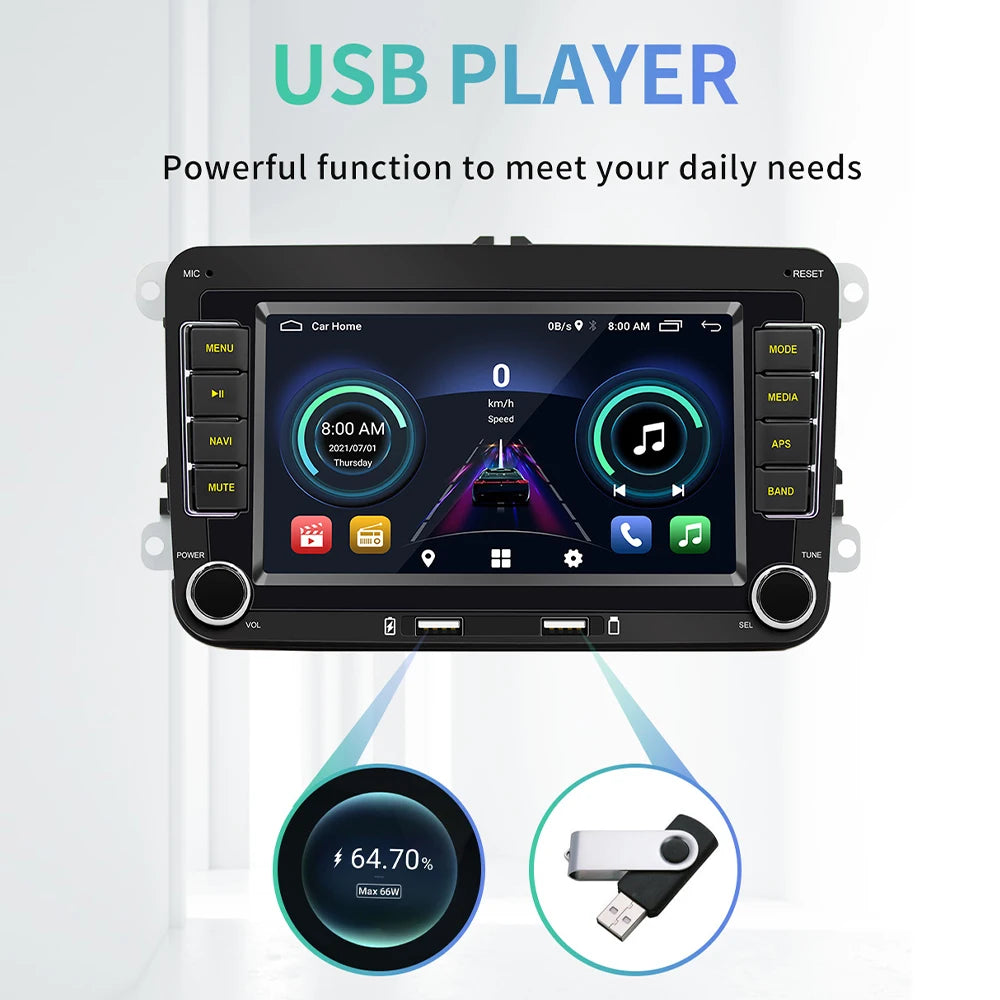 2 Din Car Stereo Radio Android13 Car Multimedia Player GPS WiFi Carplay For Volkswagen Skoda Octavia golf 5 6 Touran Passat Polo